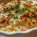 Chicken Cordon Bleu Soup on a Rustic Table
