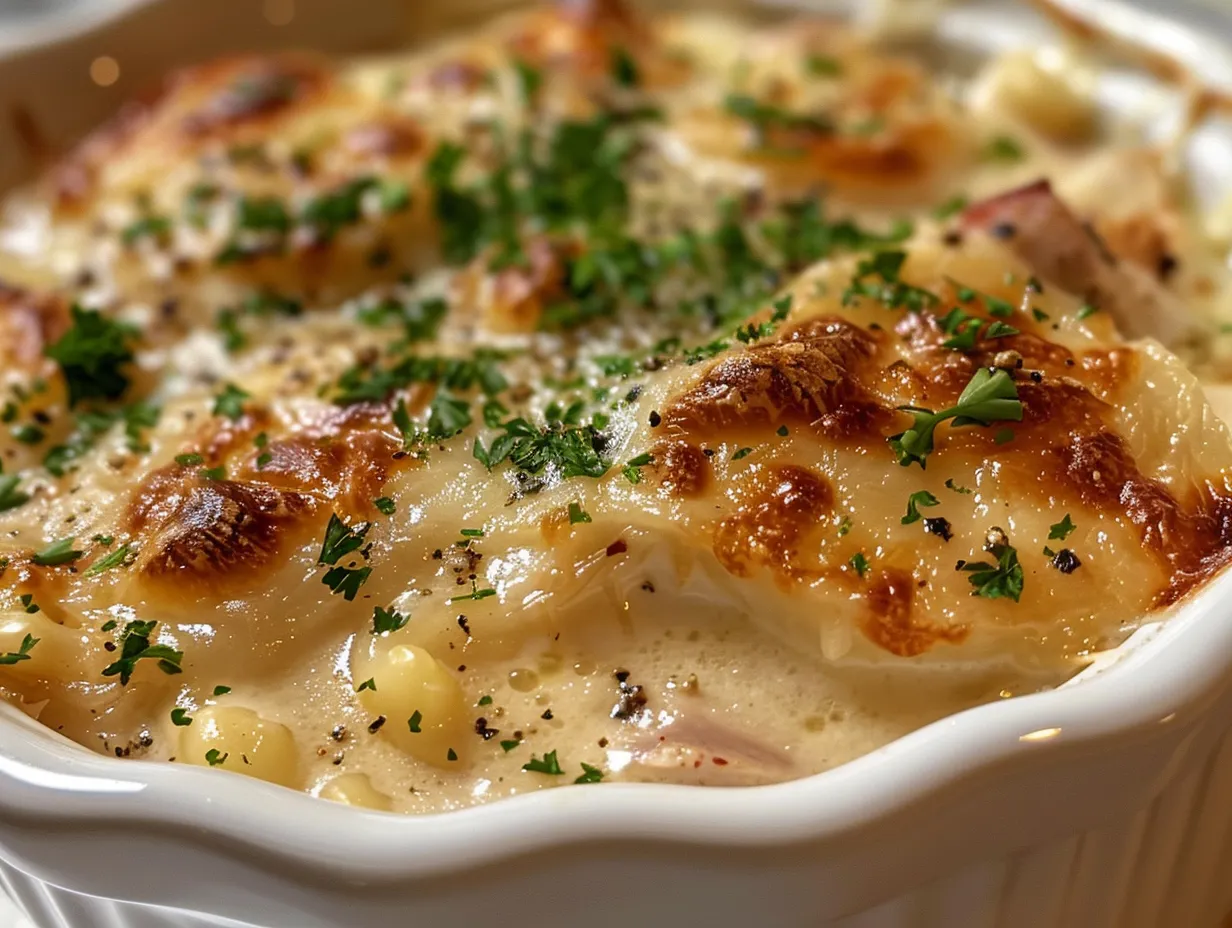 Chicken Cordon Bleu Soup on a Rustic Table