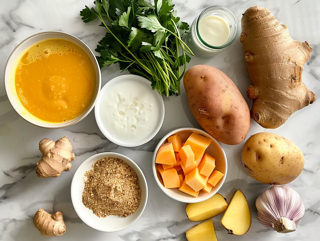 Simple ingredients for making Cheesy Hamburger Potato Soup.