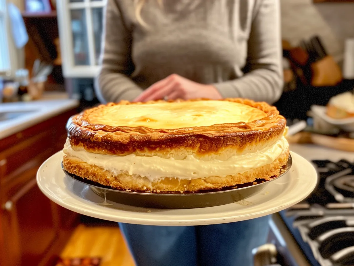 A satisfying homemade Boston cream pie ready to eat