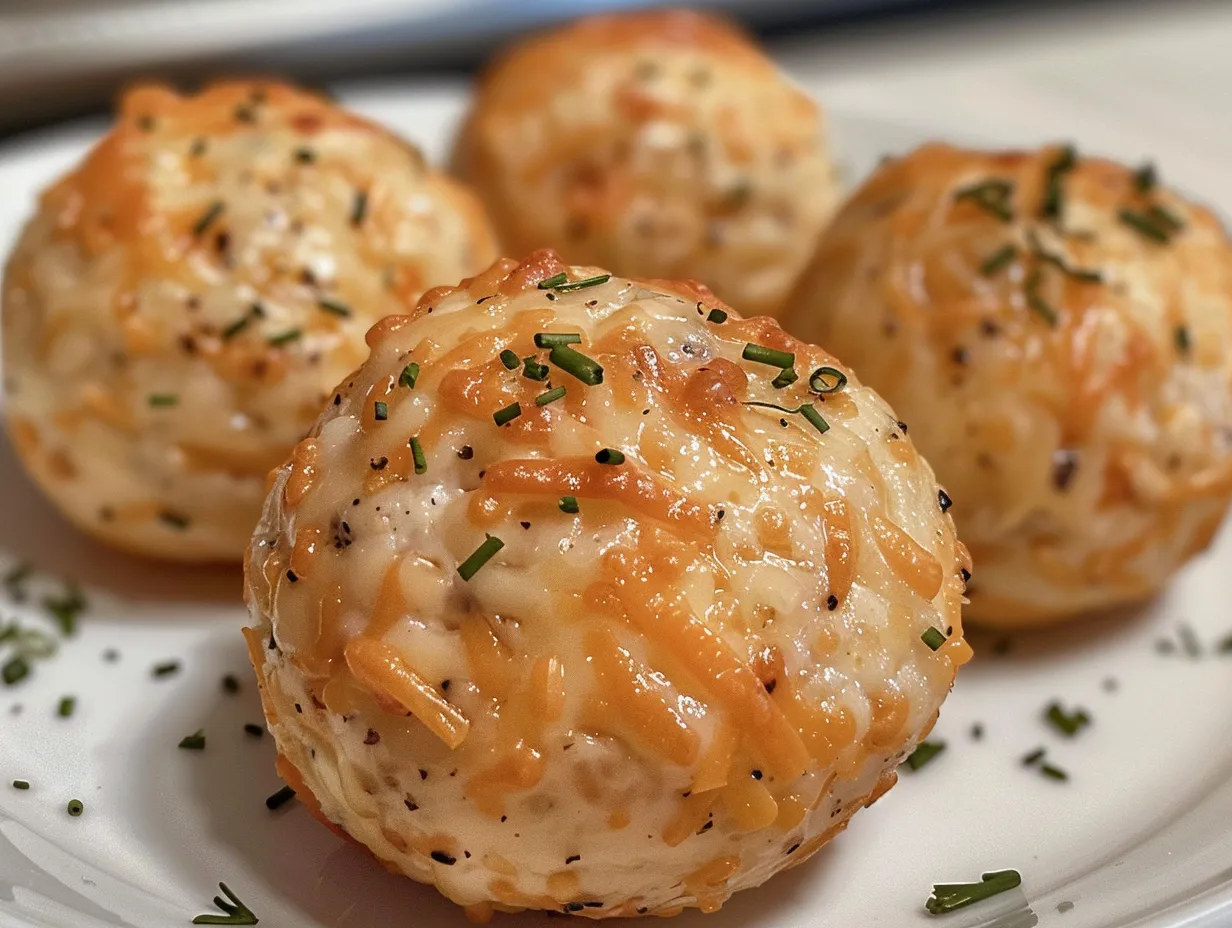 Close-up of a delicious Cheddar Ranch Cheeseball served with crackers.