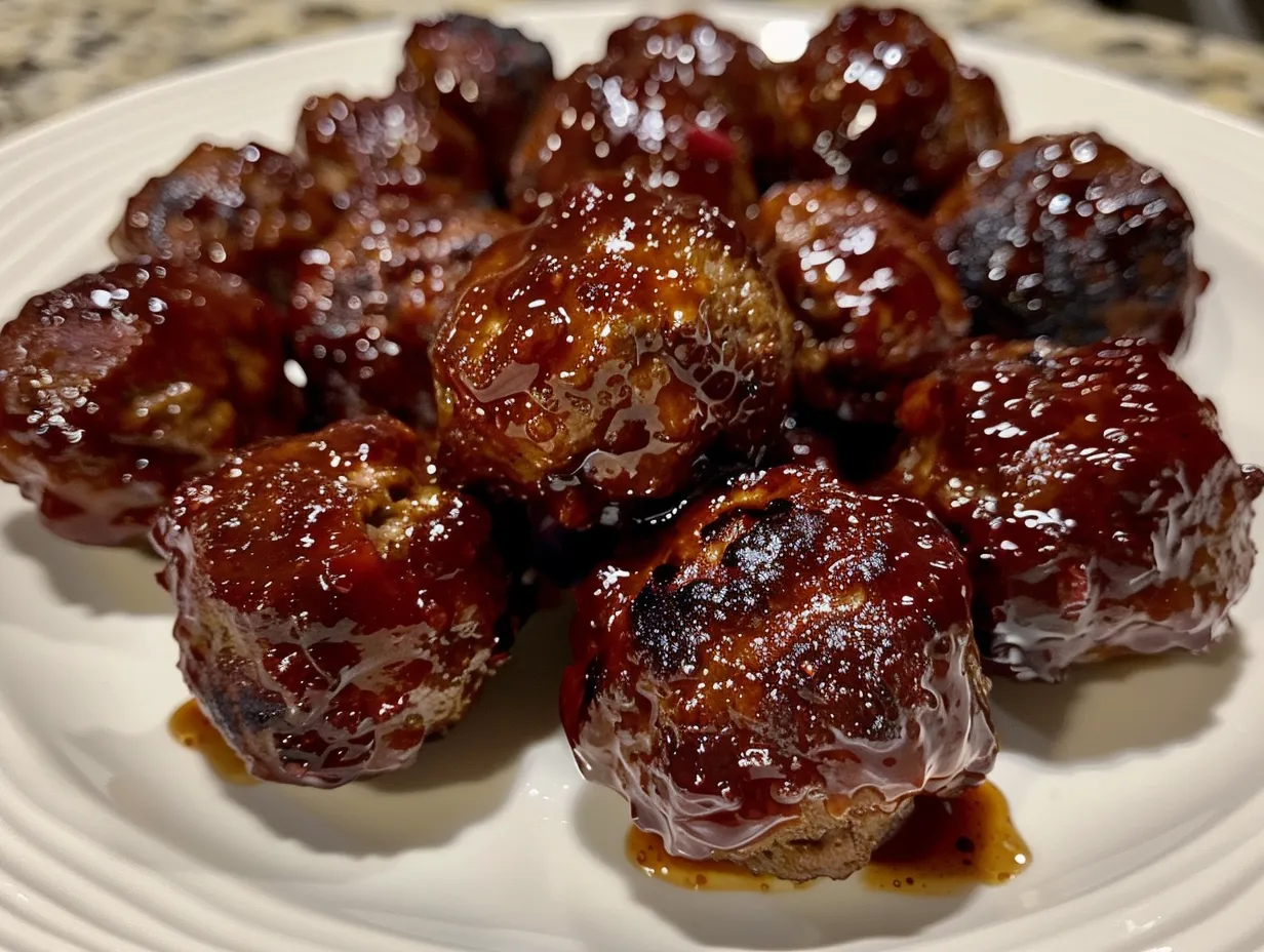 Cranberry BBQ Crockpot Meatballs plated