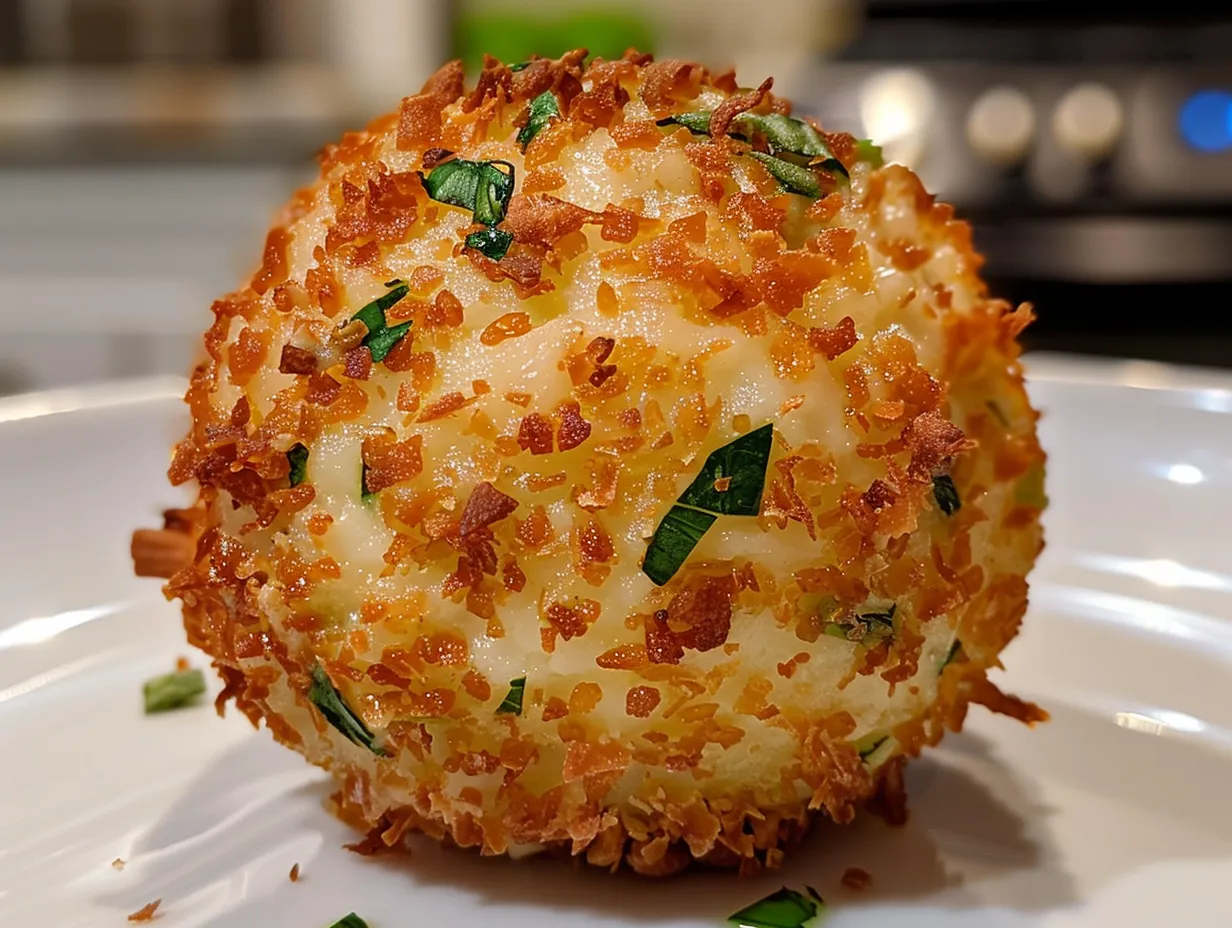 Creamy Jalapeno Popper Cheese Ball displayed on a platter with crackers.