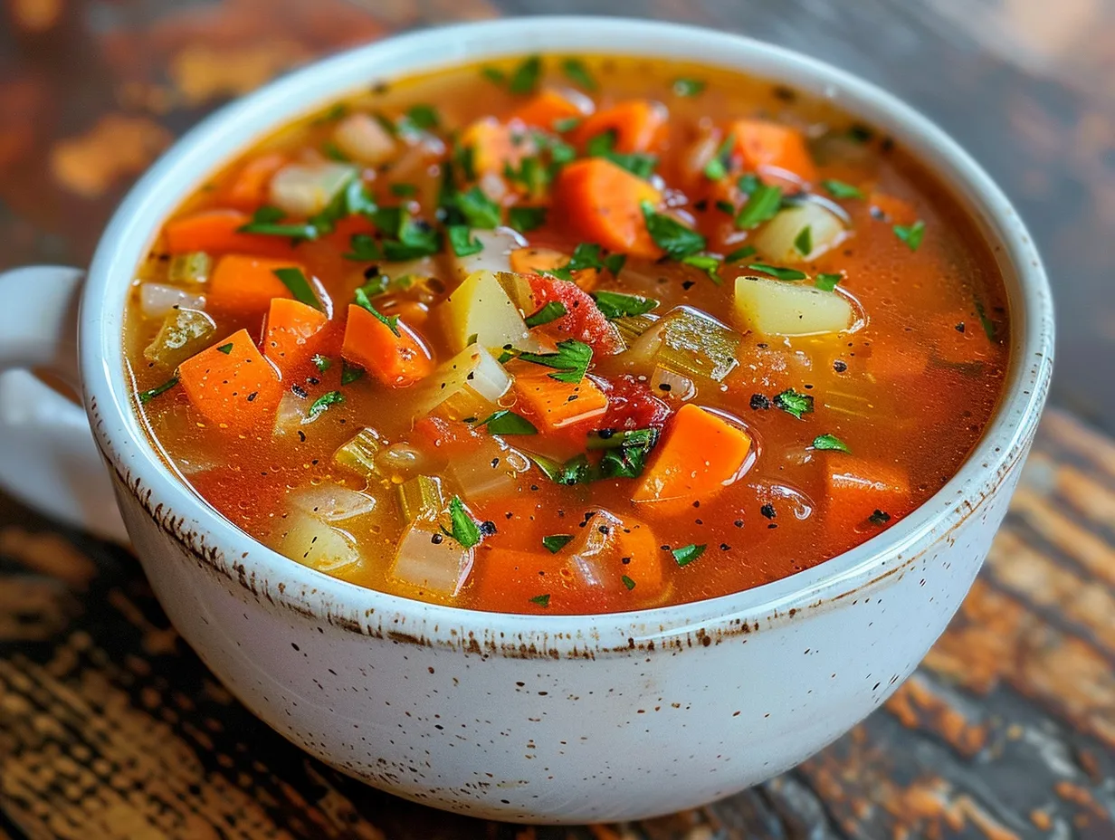 A bowl of delicious and comforting homemade roasted vegetable soup.