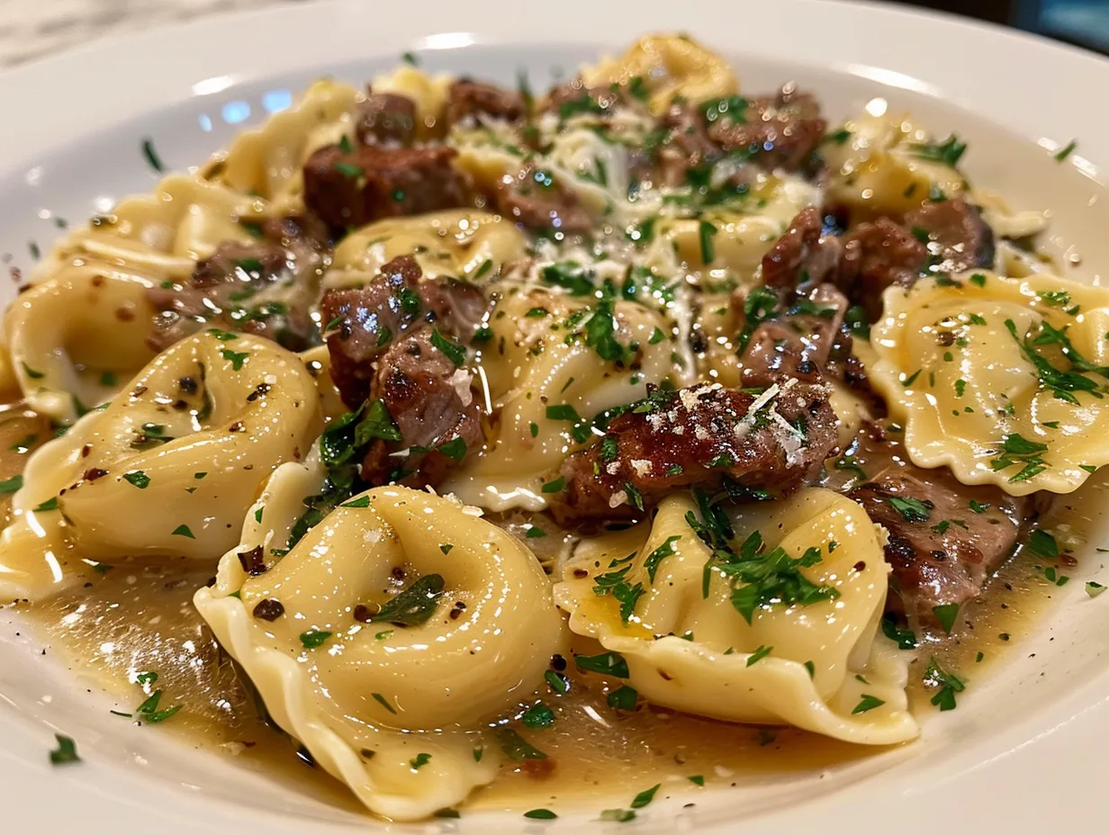 Delicious Cheesesteak Tortellini with Provolone Sauce