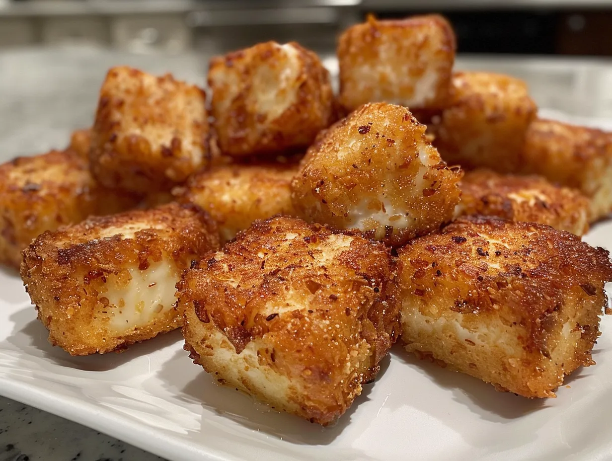 Delicious fried brie bites drizzled with honey.