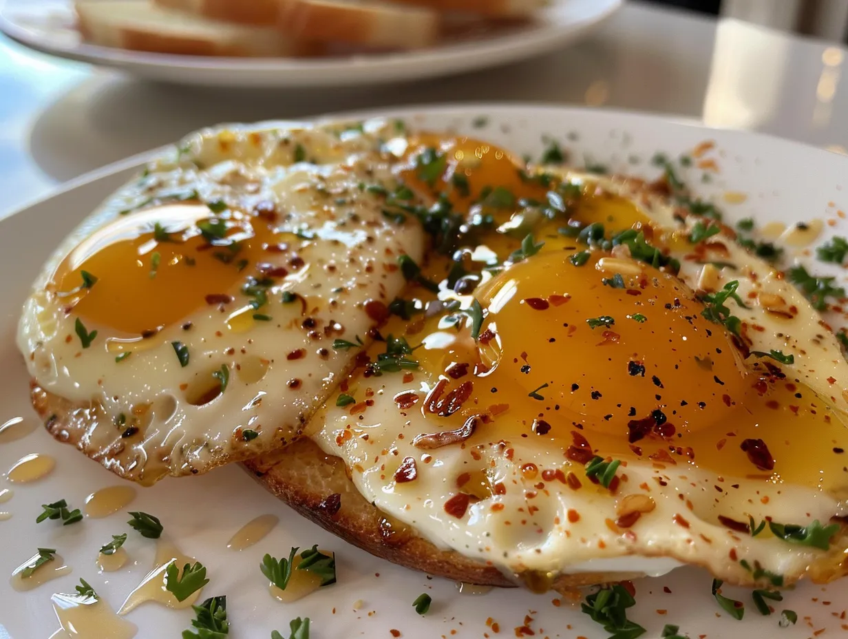 Delicious hot honey mozzarella eggs