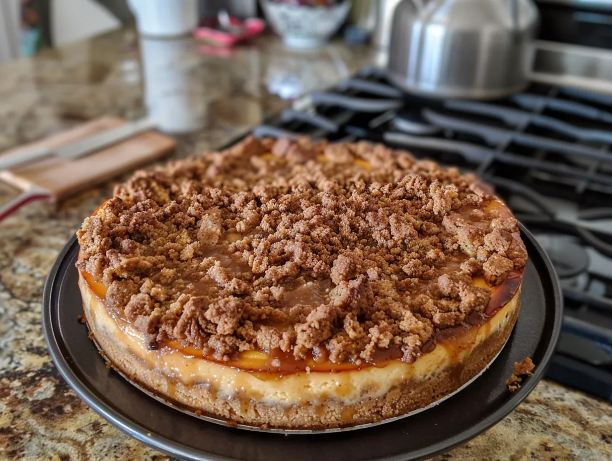 Finished Pumpkin Streusel Cheesecake ready to be served