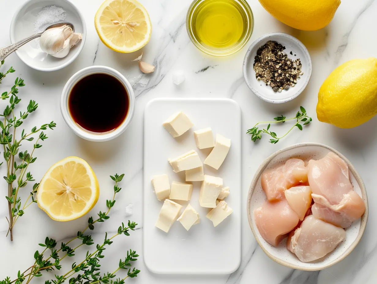 Fresh ingredients including chicken, diced tomatoes, and spices for Texas Roadhouse Butter Chicken Skillet