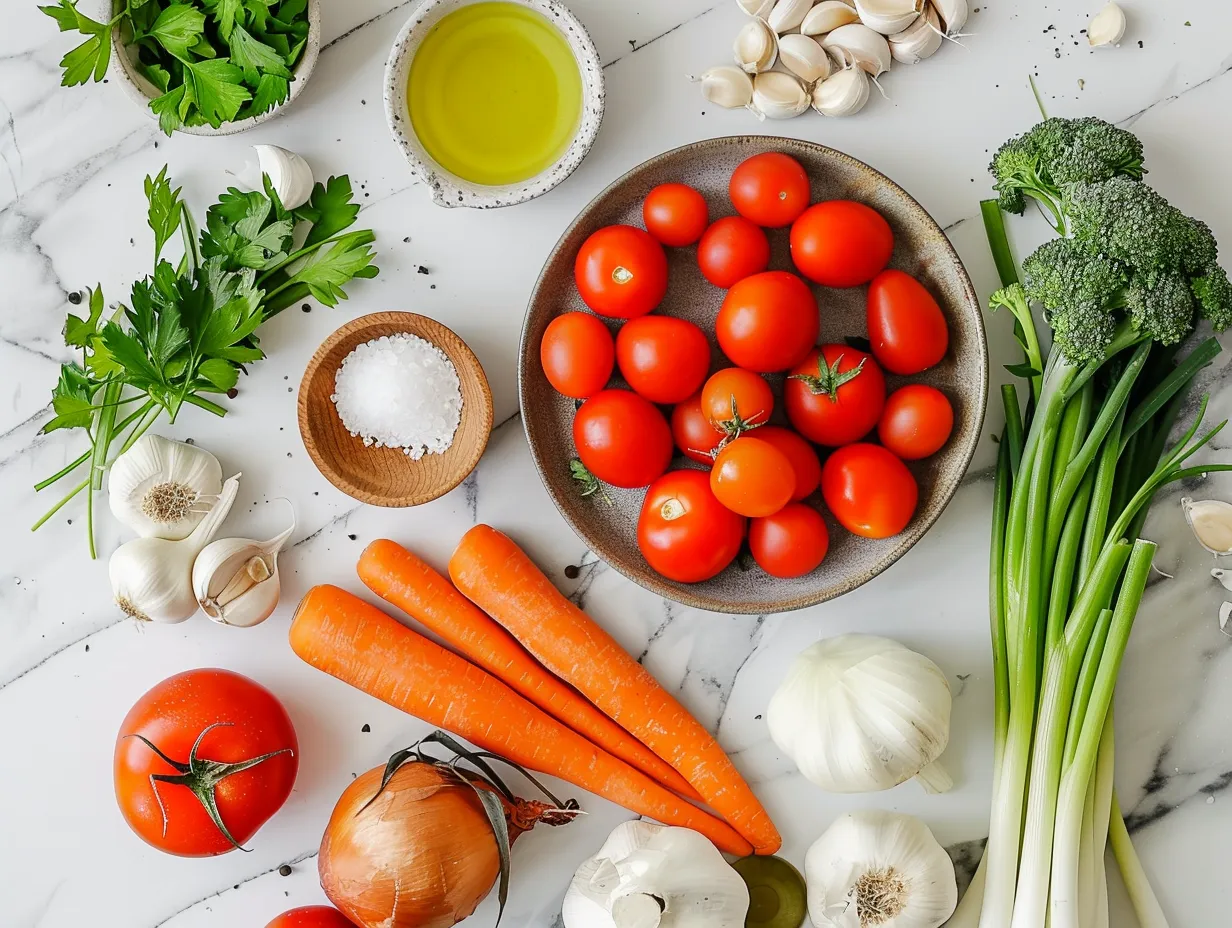Fresh ingredients for making Chicken Pot Pie Soup