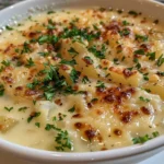 Garlic Cheddar Potato Soup Overhead Shot