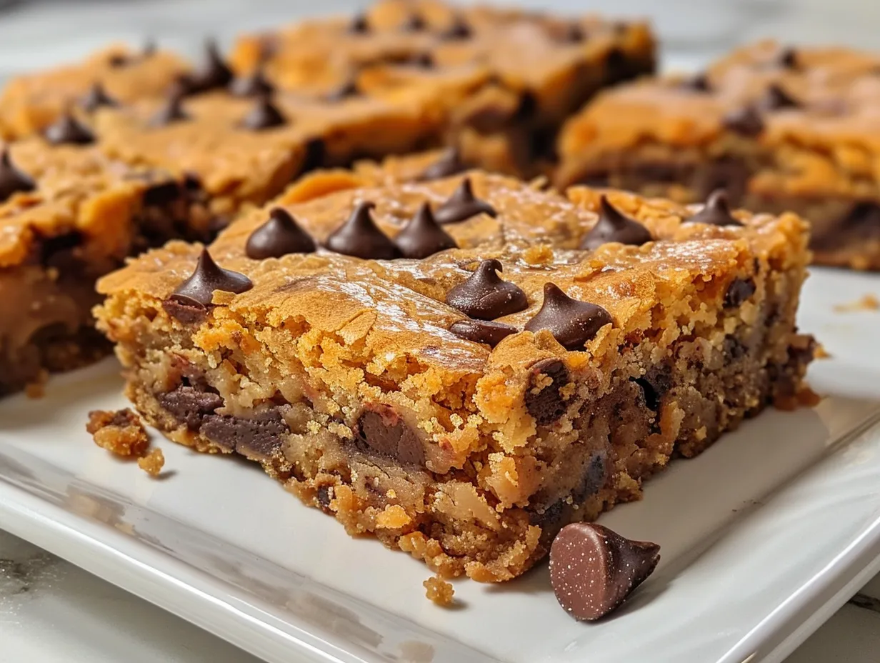 Halloween Blondies cut into squares and displayed on a festive Halloween table