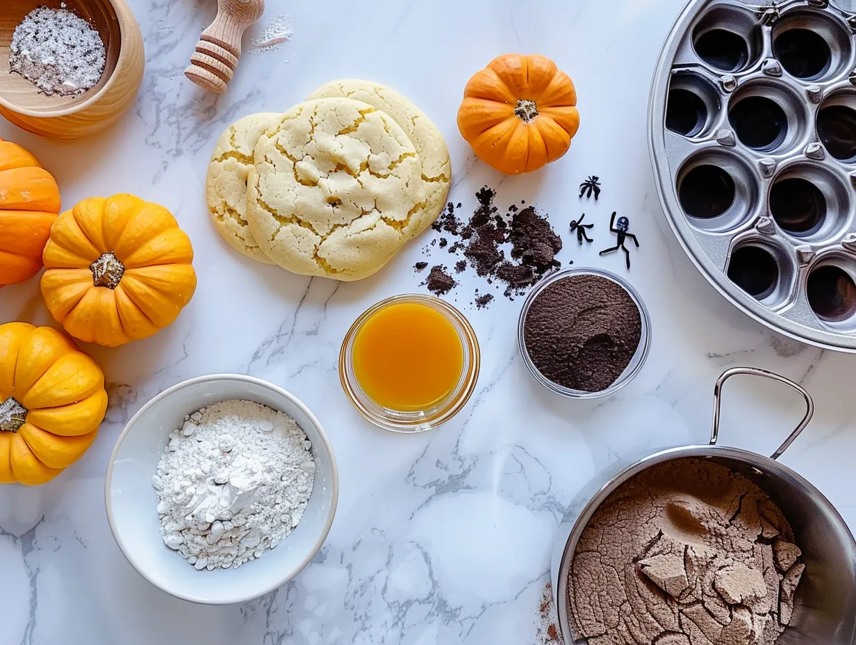 Ingredients for making Halloween Crinkle Cookies