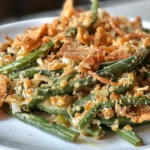 Homemade Green Bean Casserole on a Wooden Table