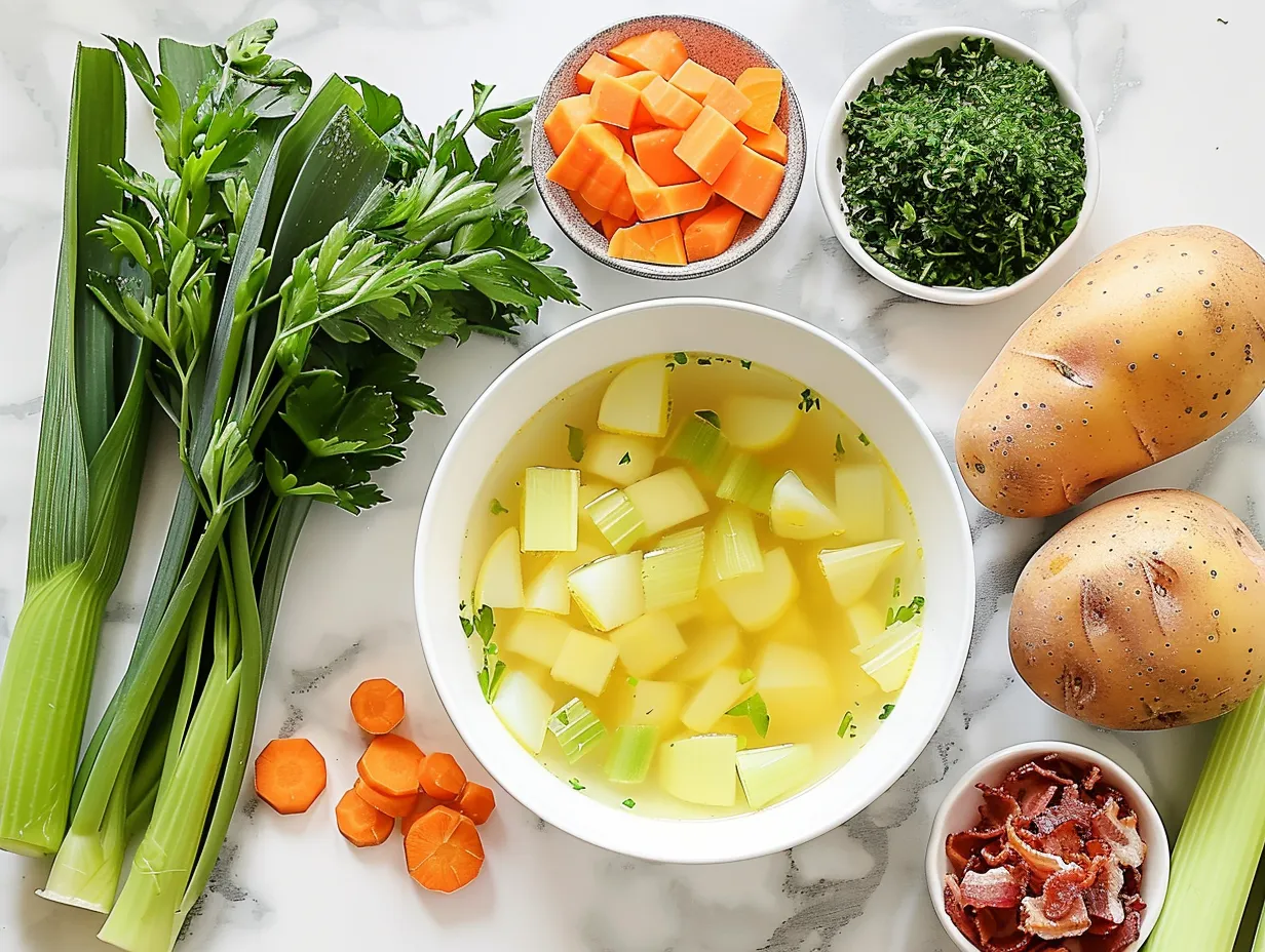 Ingredients for making homemade German Potato Soup