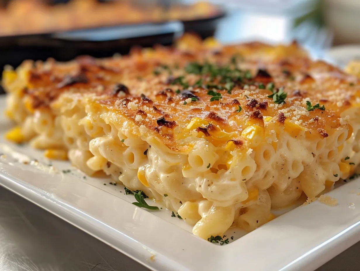Macaroni Corn Casserole Overhead Shot