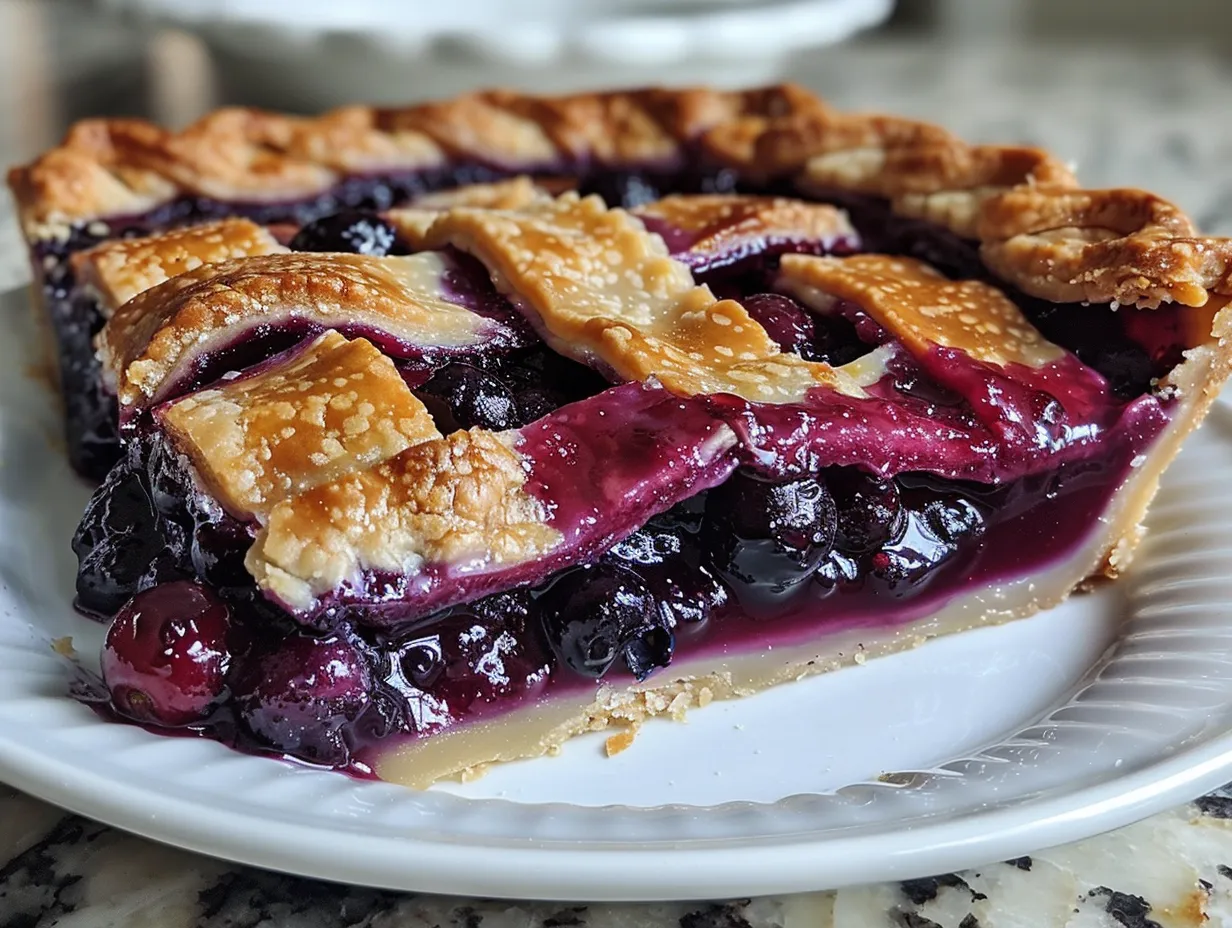 Overhead Shot of Freshly Baked Blueberry Pie