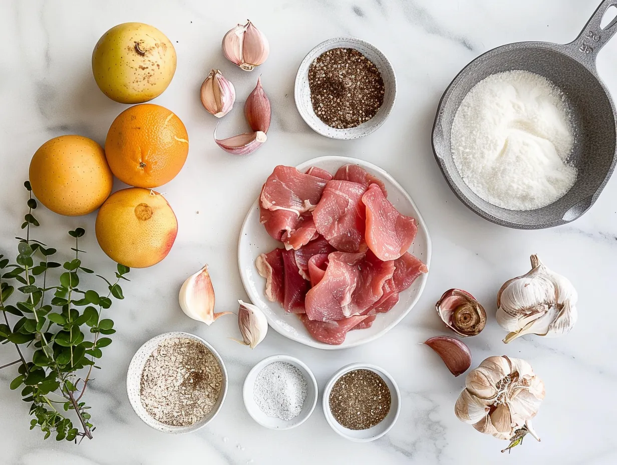 Ingredients for Possum Pie on a marble countertop, including chocolate cookie crust, cream cheese, chocolate pudding, and whipped topping.