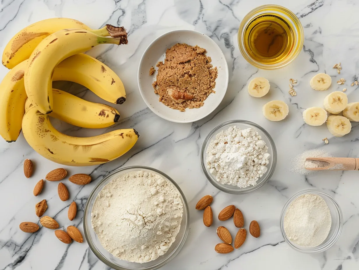 Ingredients for making protein banana bread