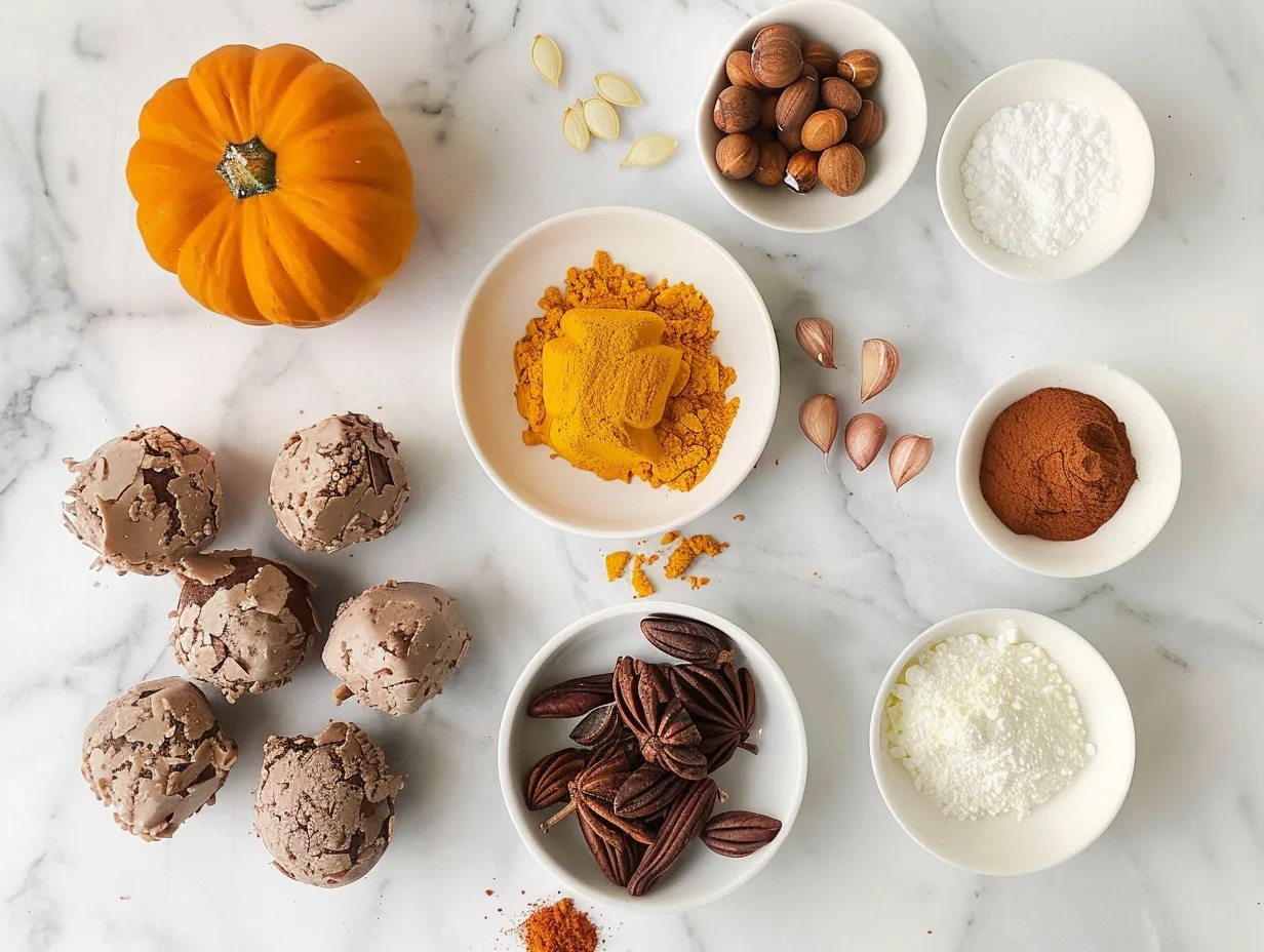 Ingredients for making pumpkin cheesecake truffles
