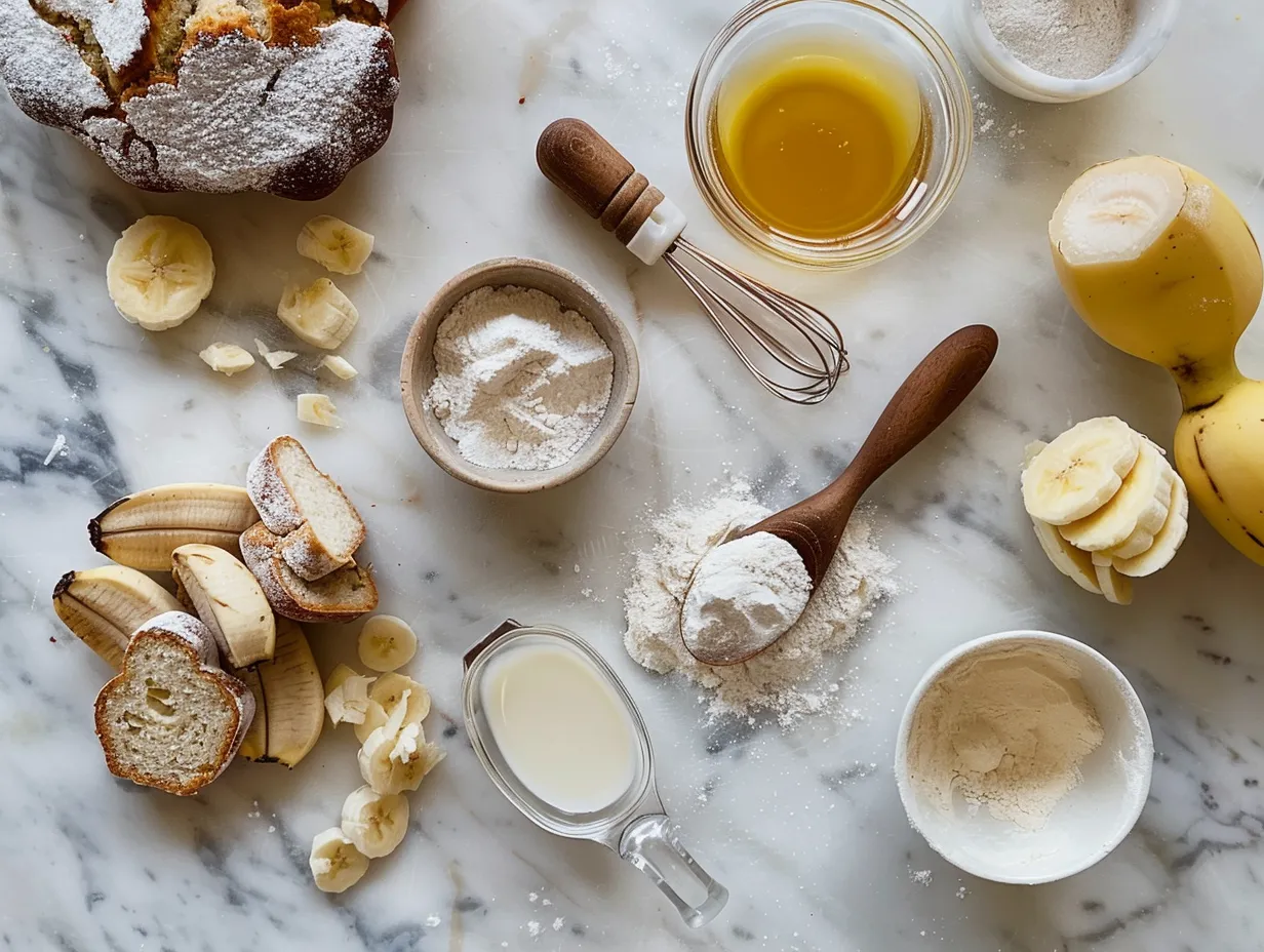Raw ingredients for making banana bread