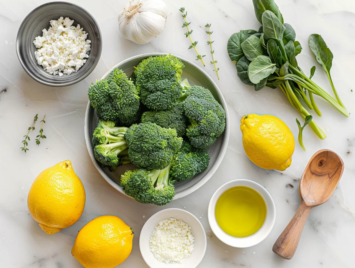 Ingredients for broccoli cheese casserole including frozen broccoli, cream of mushroom soup, cheese, and crackers.
