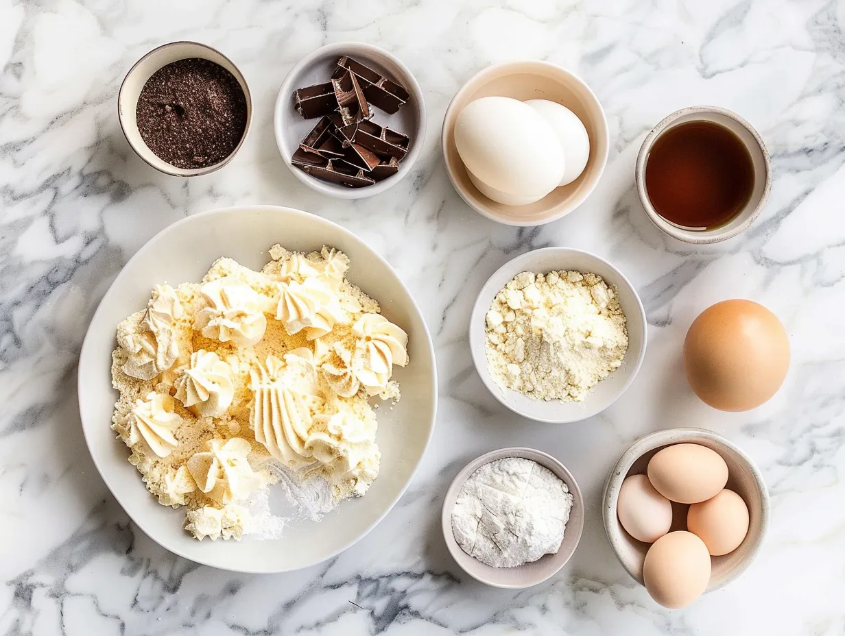 Ingredients needed to create a homemade Boston cream pie