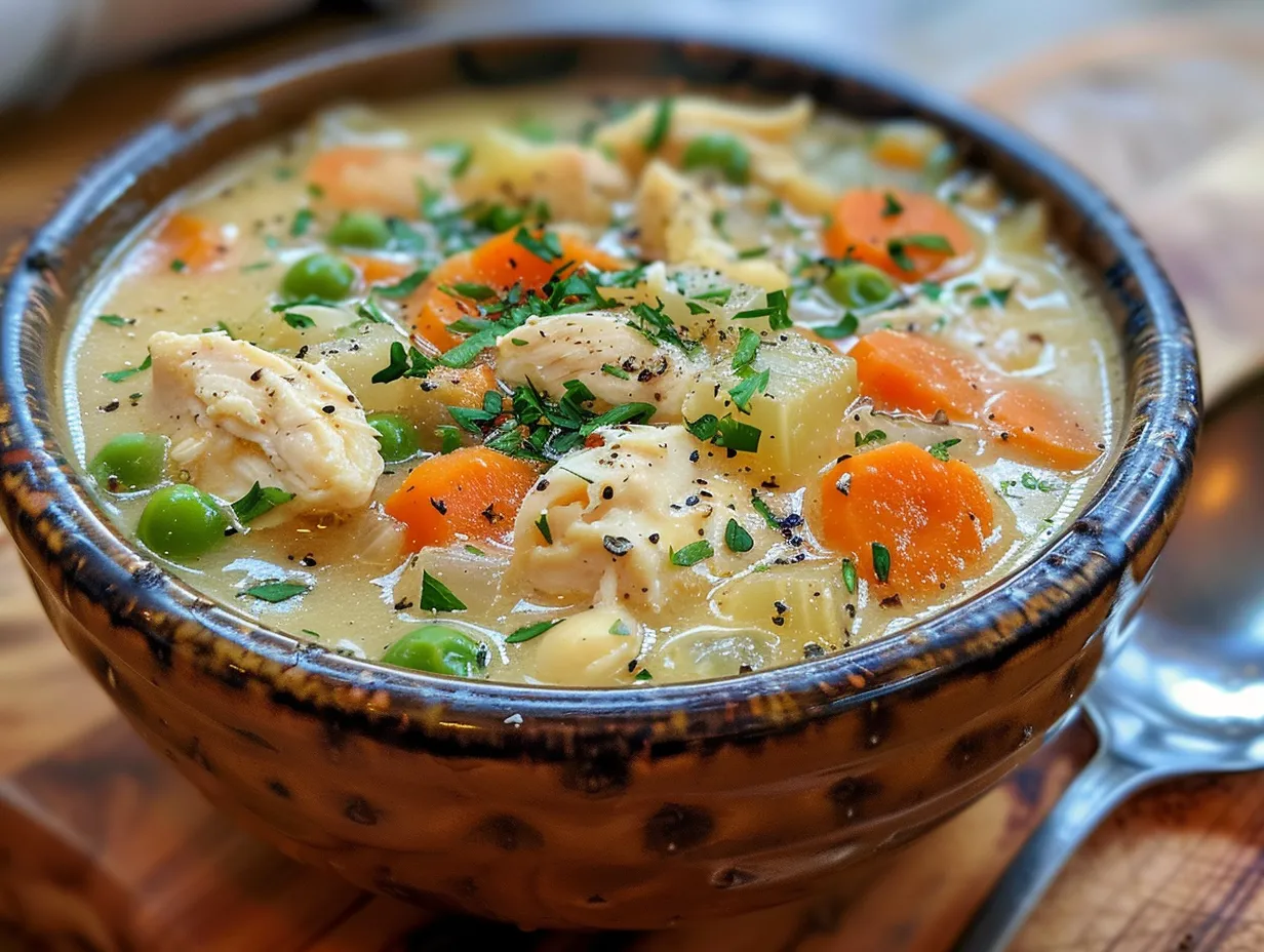 Warm and comforting bowl of Chicken Pot Pie Soup
