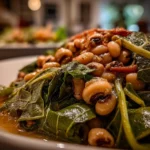 A Bowl of Southern Black-Eyed Peas with Collard Greens
