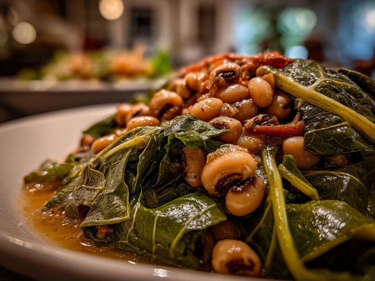 A Bowl of Southern Black-Eyed Peas with Collard Greens
