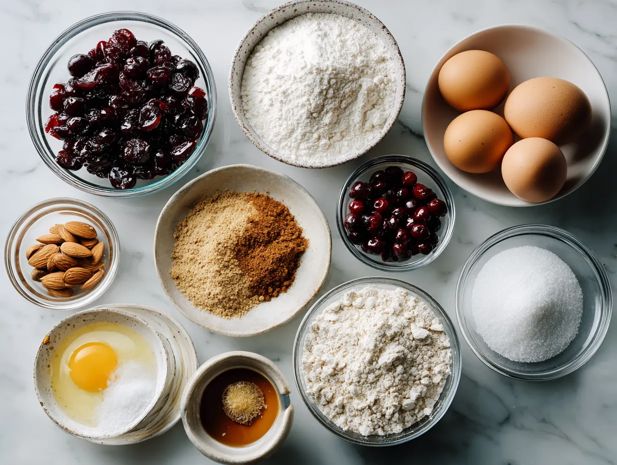Ingredients for making Almond Cherry Cookies
