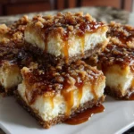 Caramel Apple Cheesecake Bars Displayed on a Wooden Surface