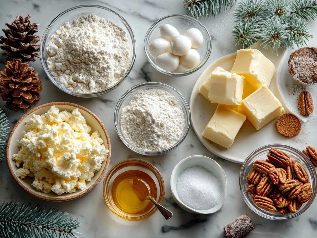 Ingredients for Christmas Pinwheel Cookies: flour, butter, sugar, egg, vanilla extract, salt, cocoa powder, and peppermint extract.