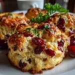 Close-up of a freshly baked cranberry orange scone