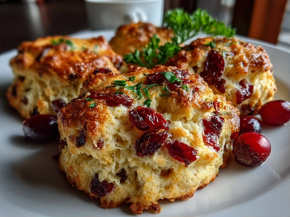 Close-up of a freshly baked cranberry orange scone