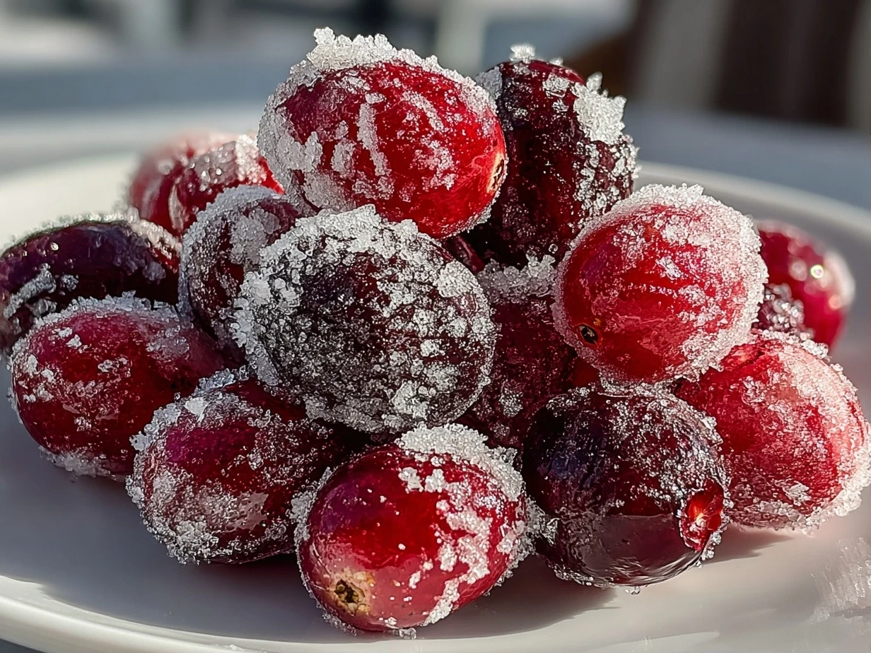 Close-up of glistening 3-Ingredient Sugared Cranberries