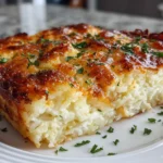 Close-up shot of a golden brown Copycat Cracker Barrel Hashbrown Casserole