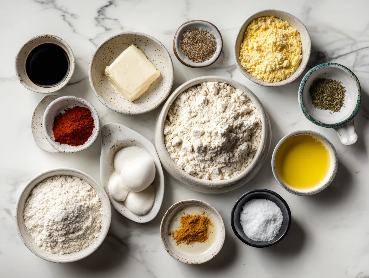 Ingredients for making delicious cornbread casserole.