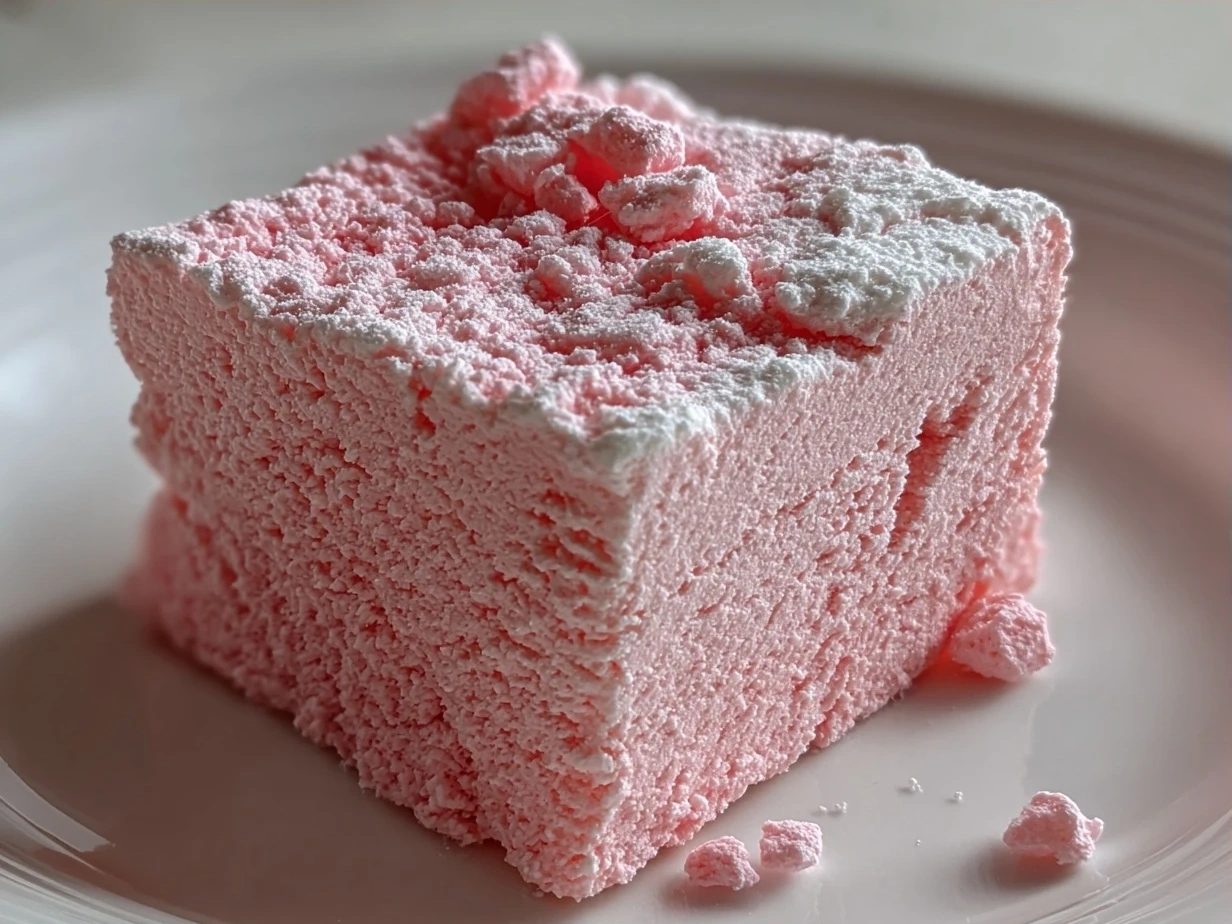Finished cotton candy fudge cut into squares and sprinkled with edible glitter.
