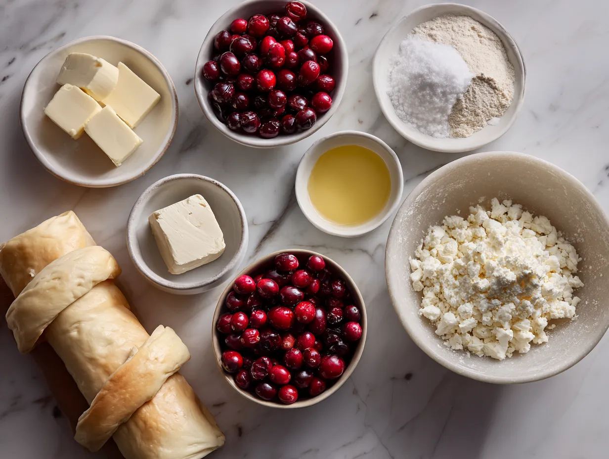 Ingredients for making a Cranberry Brie Crescent Wreath