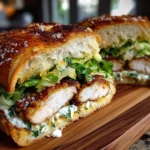 Crispy Chicken Caesar Sandwich on a wooden board