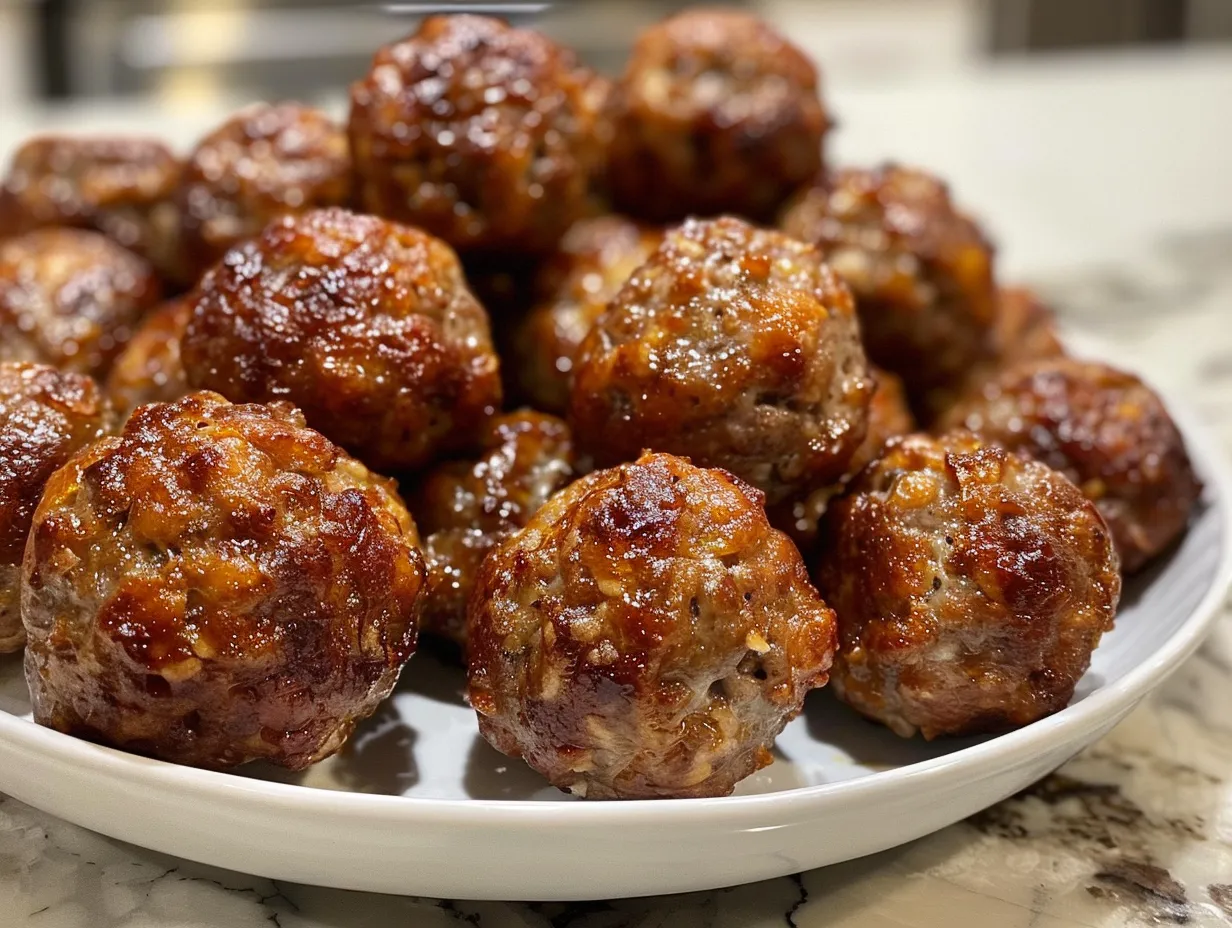 Delicious Bisquick Sausage Balls on a White Plate