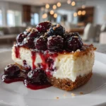 Delicious Slice of White Chocolate Blueberry Cheesecake