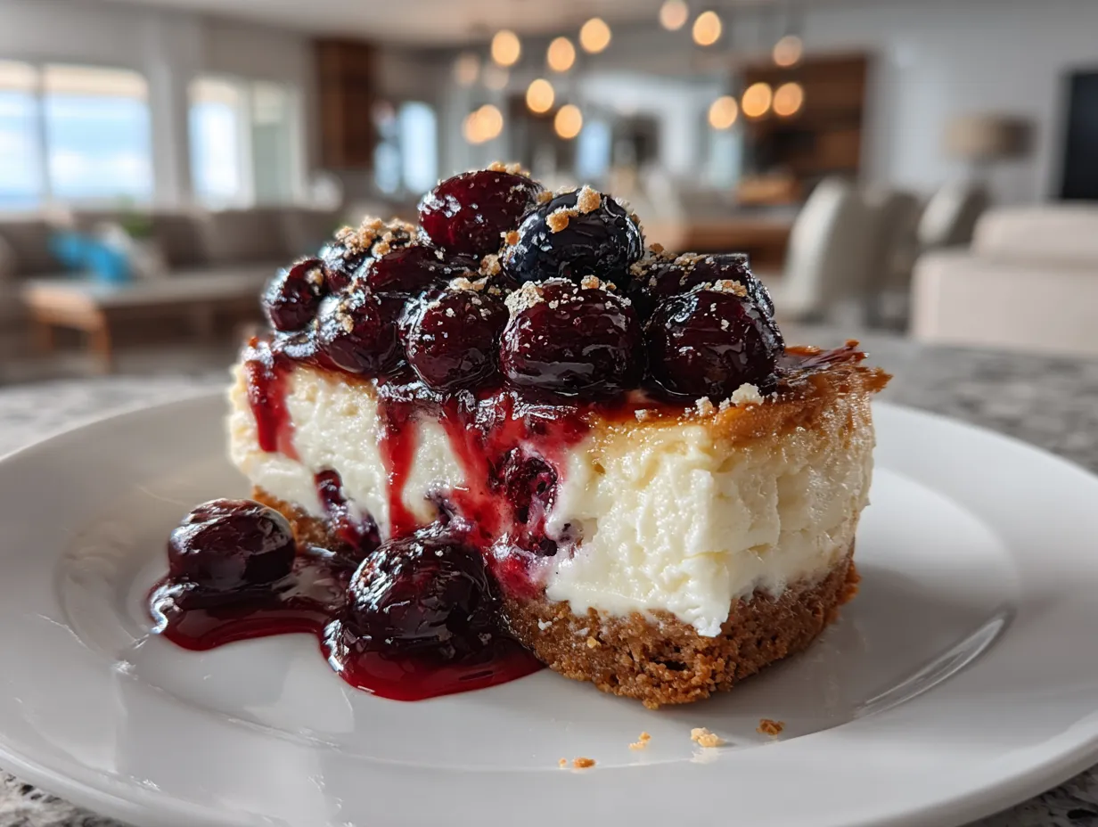 Delicious Slice of White Chocolate Blueberry Cheesecake