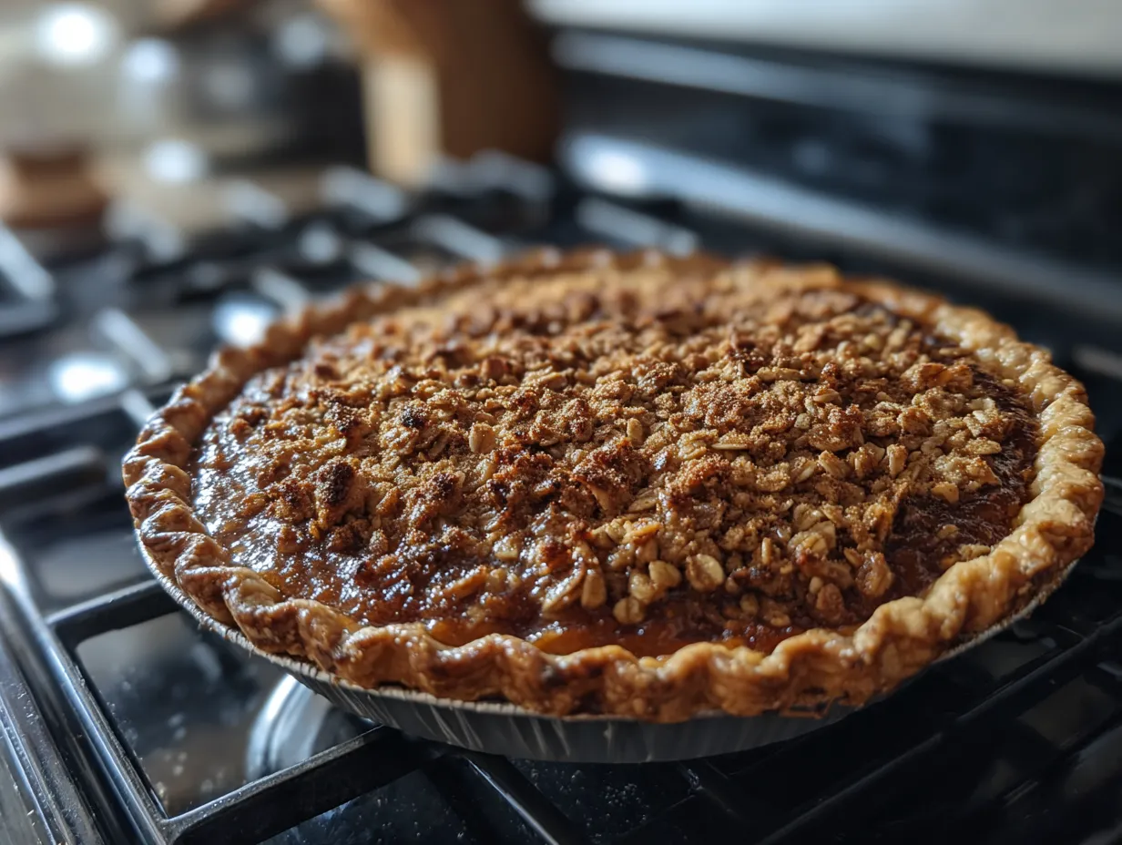 Finished Apple Butter Pie with Cinnamon Oat Topping