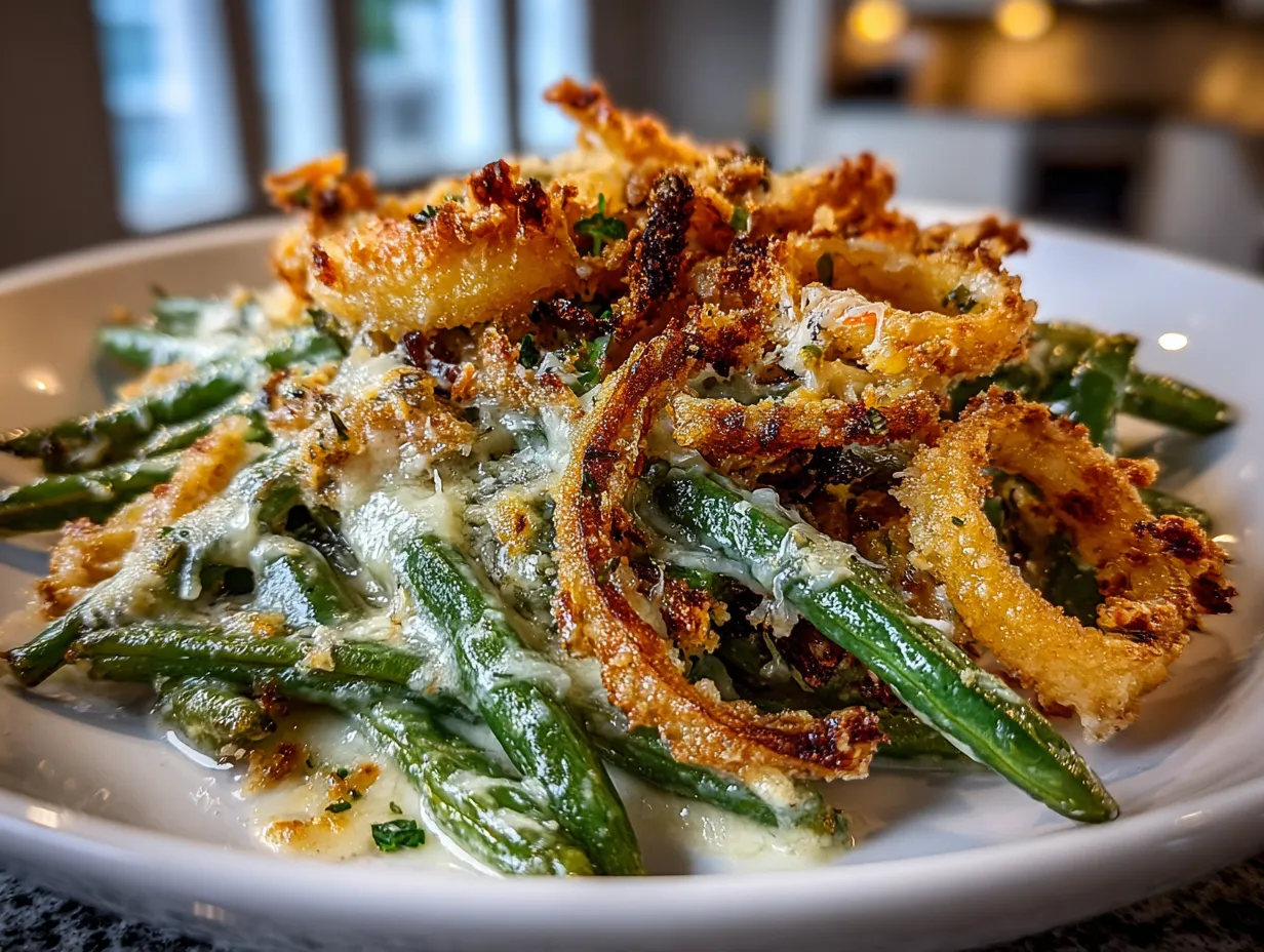 Garlic Parmesan Green Bean Casserole Fresh Out of the Oven