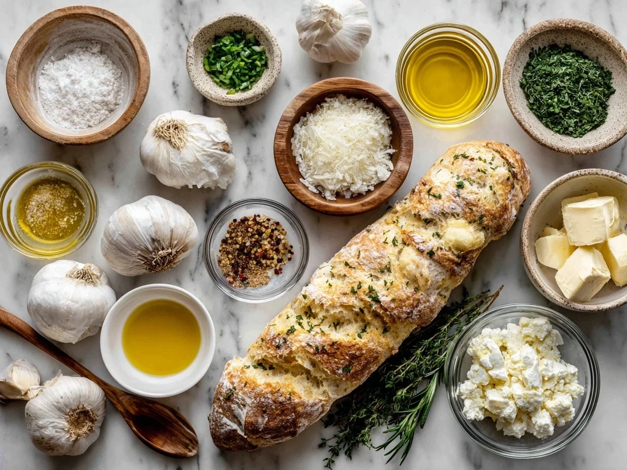 Ingredients for Garlic Bread Wreath with Baked Brie: pizza dough, brie cheese, butter, garlic, Italian herbs, salt, pepper, and parsley