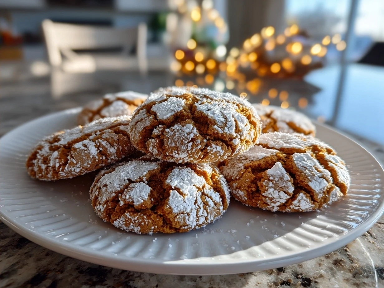 Final baked Gingerbread Crinkle Cookies cooling on a wire rack.