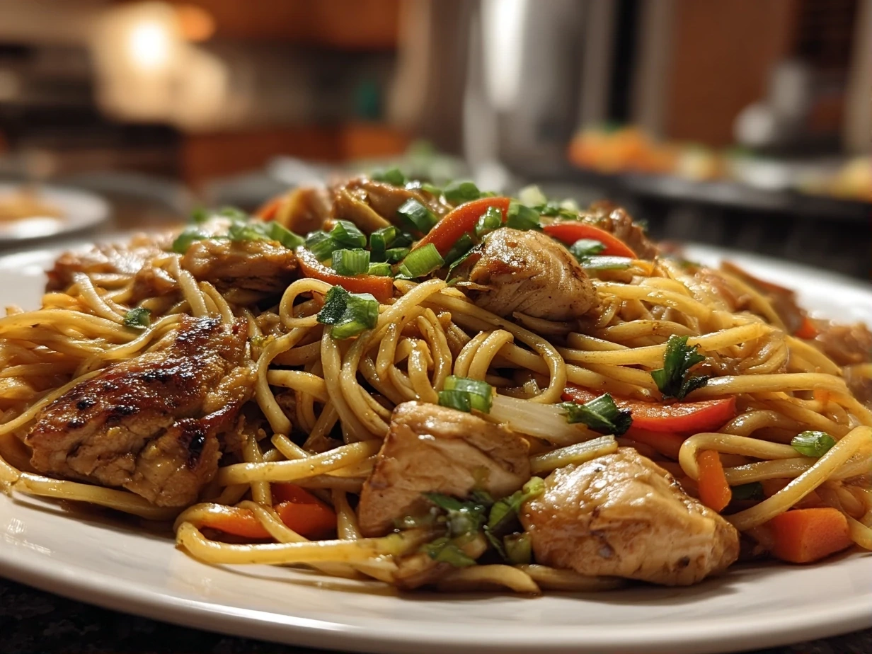 Delicious homemade One-Pan Chicken Lo Mein served in a bowl.