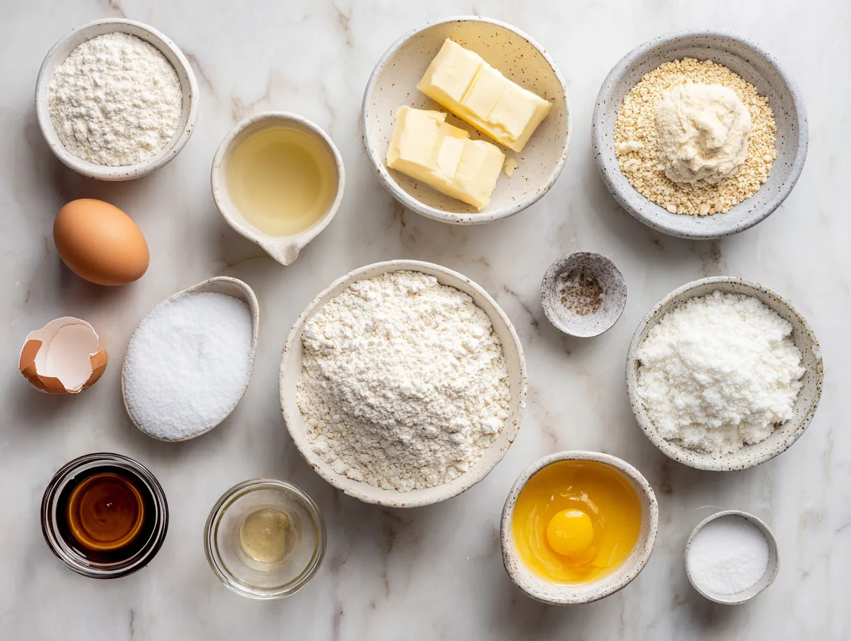 Ingredients for Cream Cheese Corn Casserole including canned corn, cream cheese, butter, sour cream, sugar, and spices